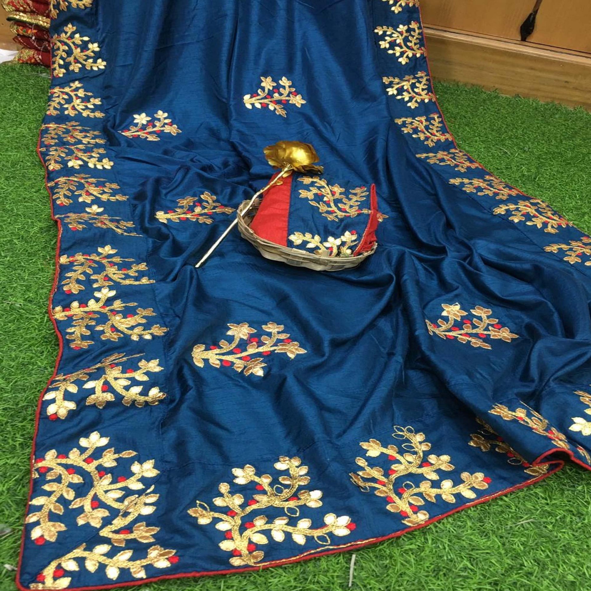 Magnetic Dark Blue Colored Festive Wear Butta Work Dola Silk Saree