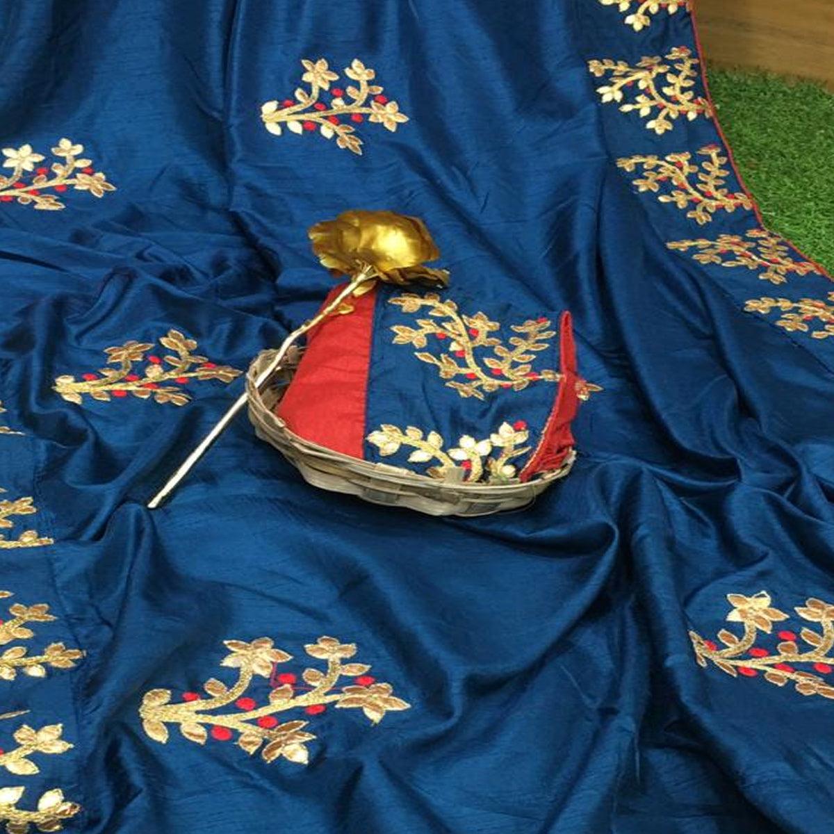 Magnetic Dark Blue Colored Festive Wear Butta Work Dola Silk Saree