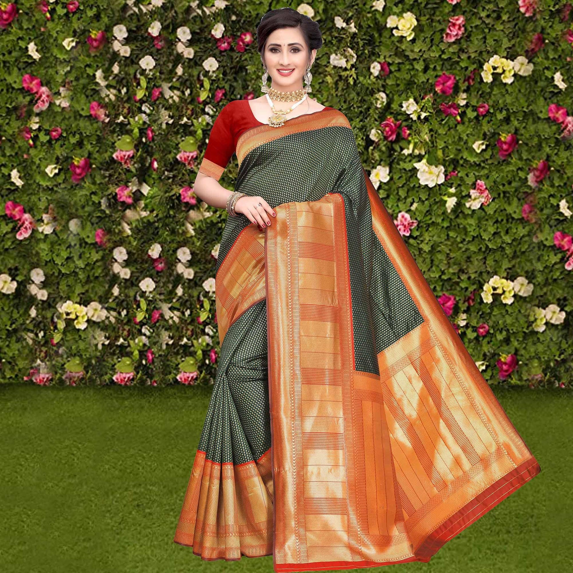 Magnetic Green Colored Festive Wear Woven Banarasi Silk Saree