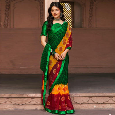 Magnetic Green Coloured Casual Wear Printed Georgette Saree