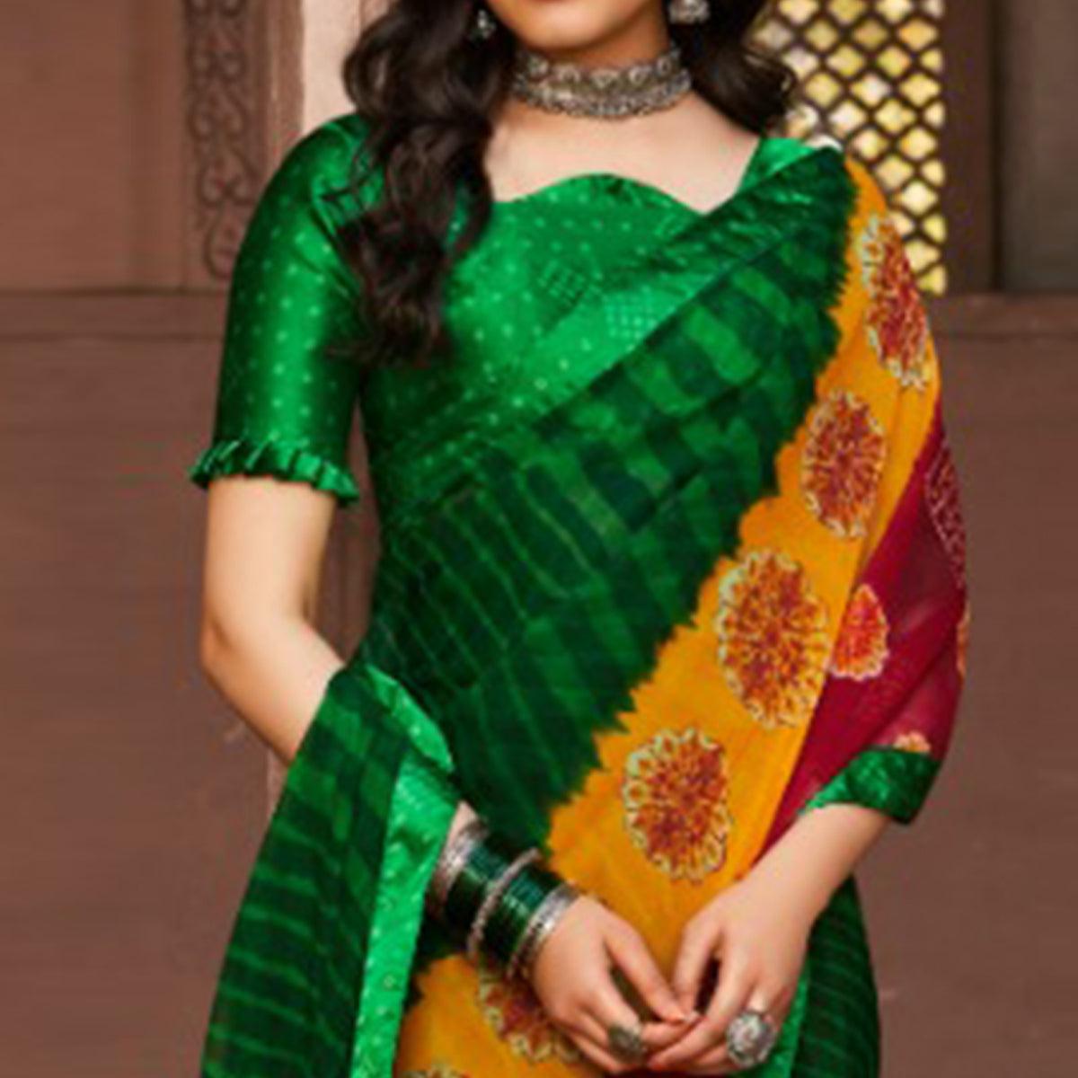 Magnetic Green Coloured Casual Wear Printed Georgette Saree