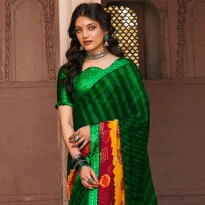 Magnetic Green Coloured Casual Wear Printed Georgette Saree