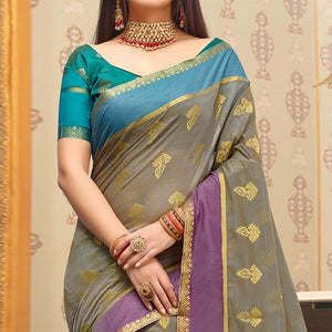 Magnetic Grey Colored Festive Wear Woven Cotton Handloom Saree