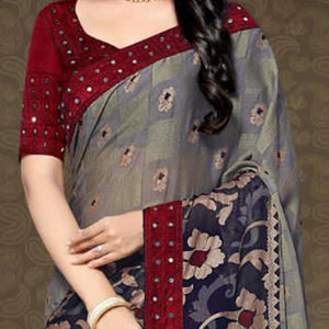 Magnetic Grey Colored Partywear Embroidered Chiffon Brasso Saree