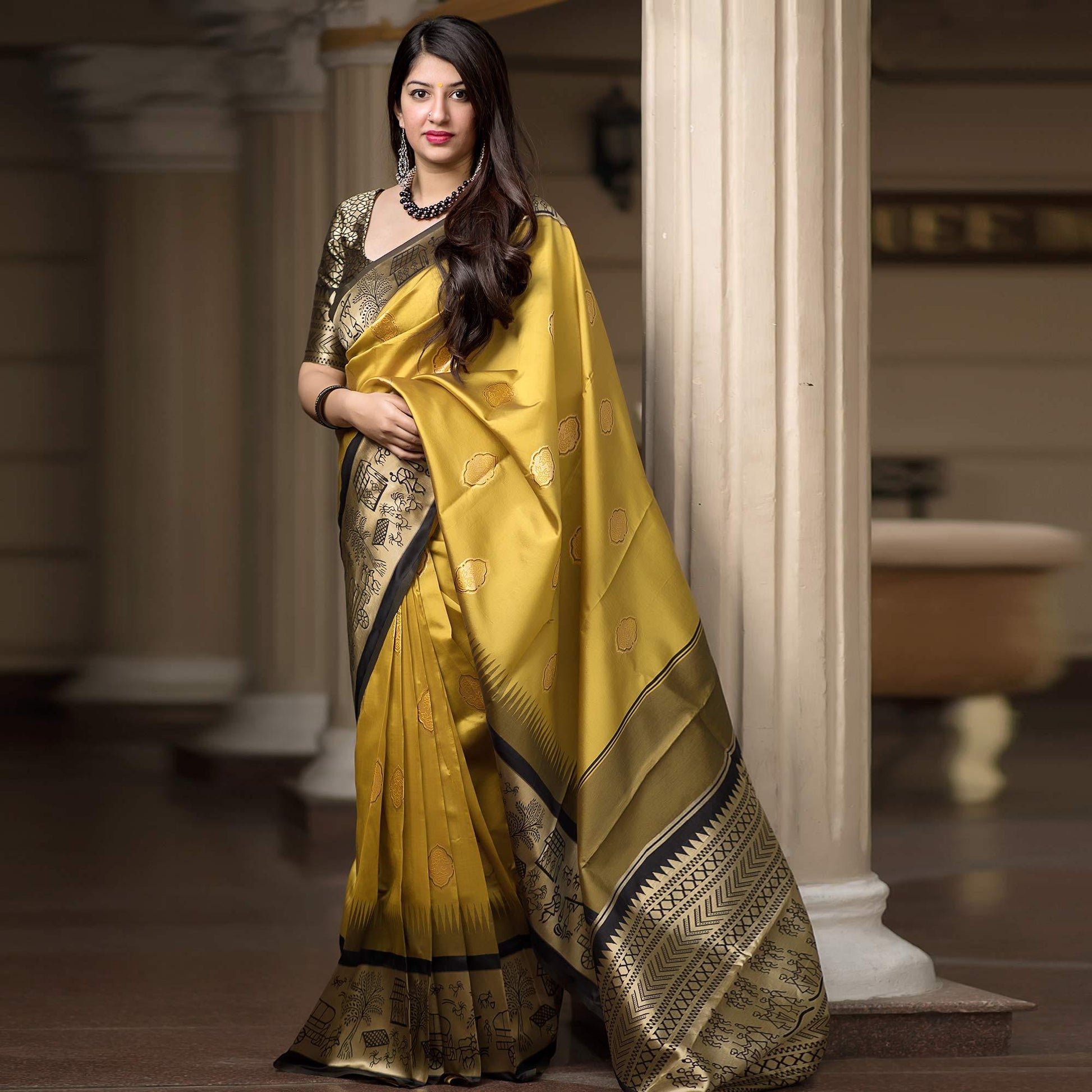 Magnetic Lemon Yellow Colored Festive Wear Woven Banarasi Silk Saree