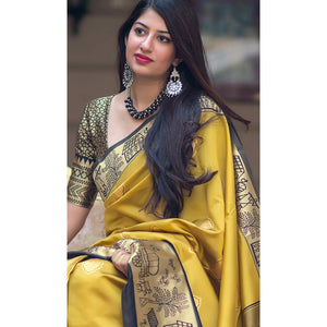Magnetic Lemon Yellow Colored Festive Wear Woven Banarasi Silk Saree