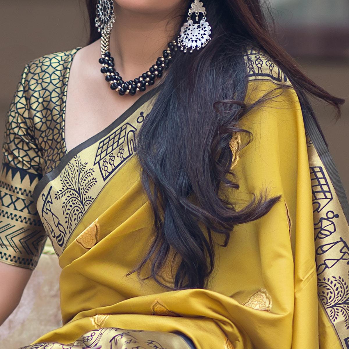 Magnetic Lemon Yellow Colored Festive Wear Woven Banarasi Silk Saree