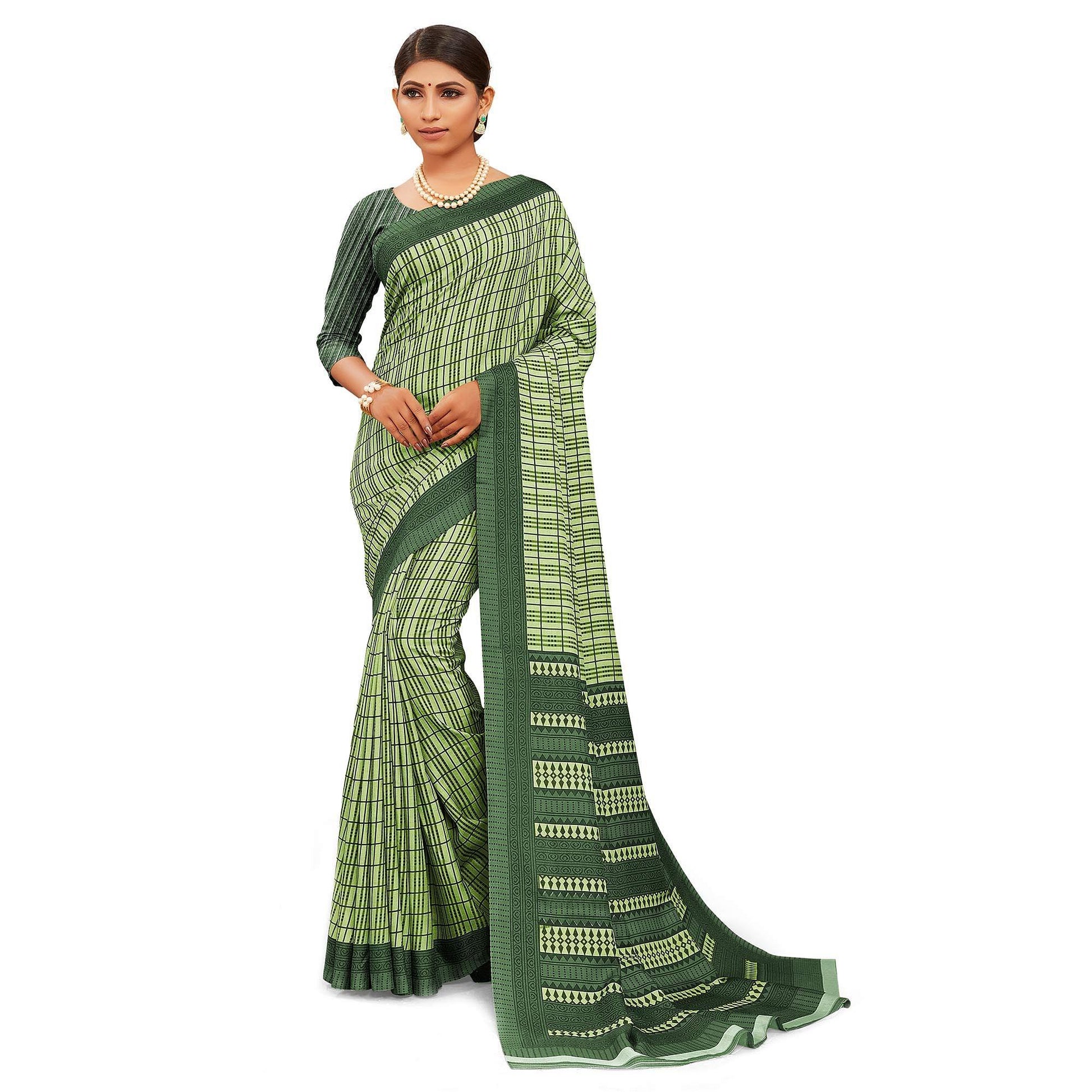 Magnetic Light Green Colored Casual Wear Printed Manipuri Cotton Saree
