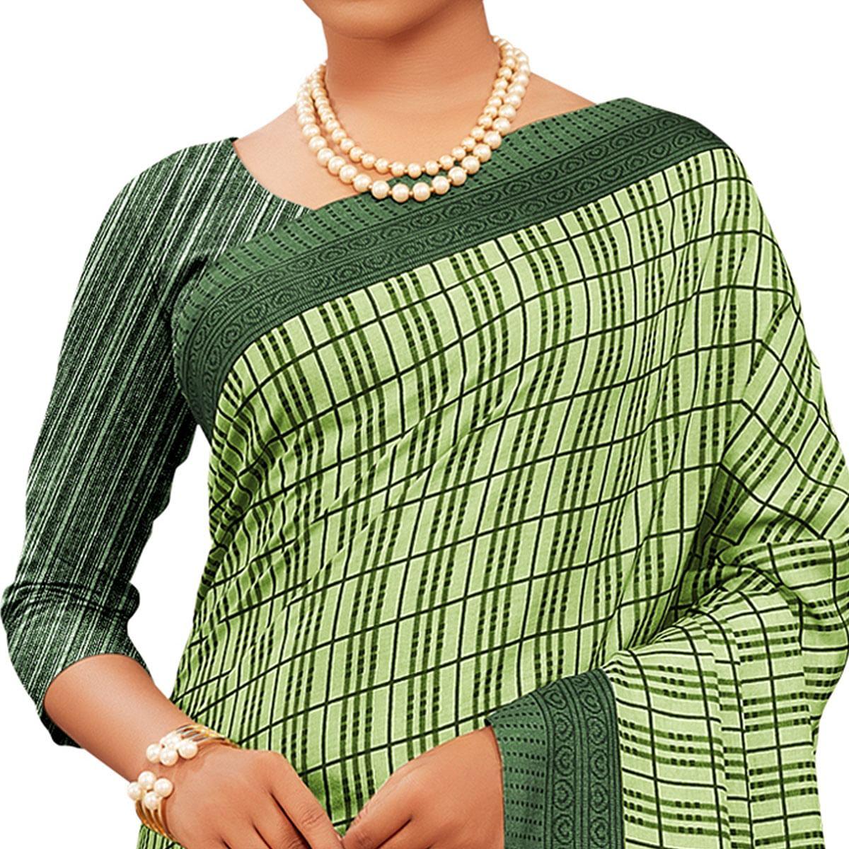 Magnetic Light Green Colored Casual Wear Printed Manipuri Cotton Saree