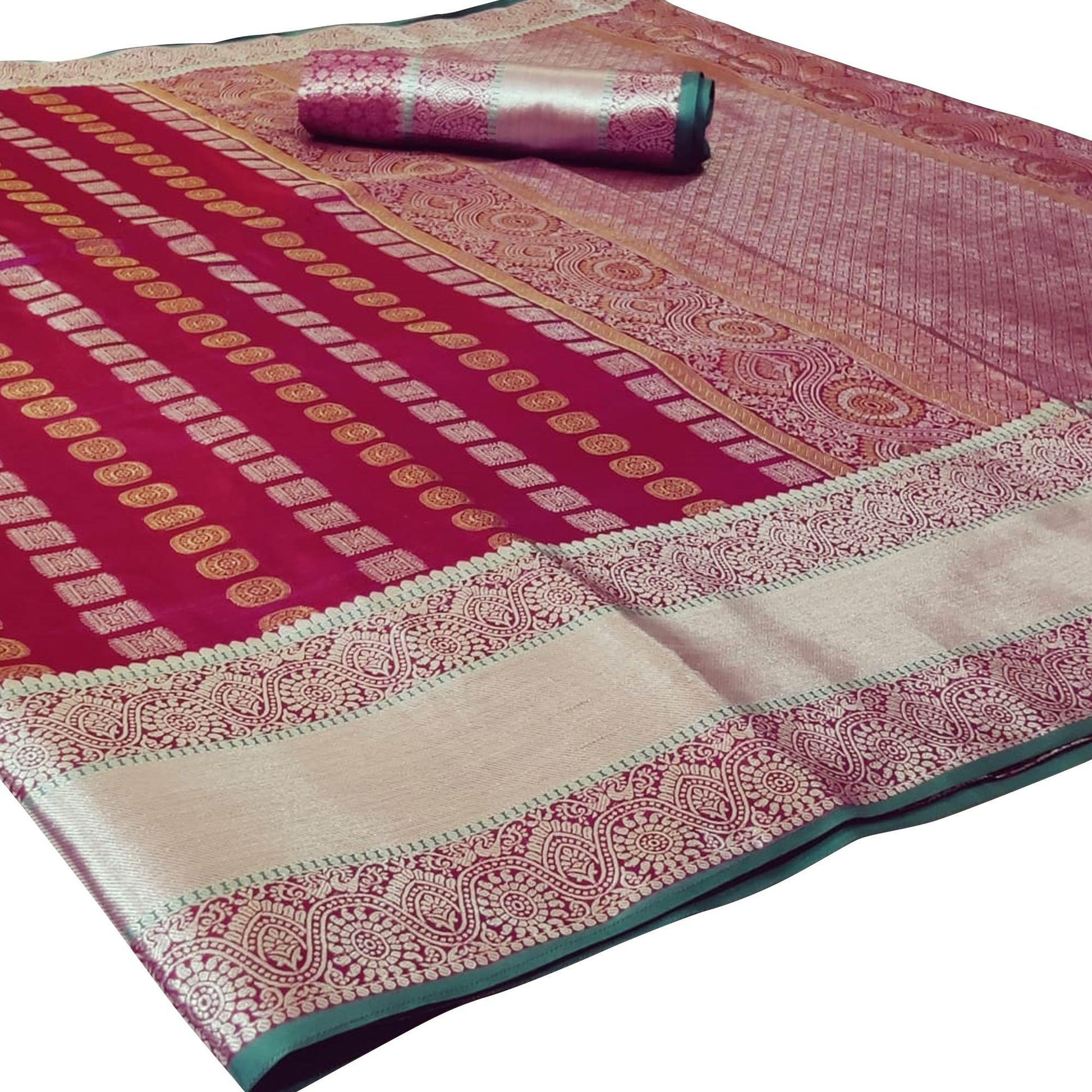 Magnetic Maroon Colored Festive Wear Woven Silk Saree