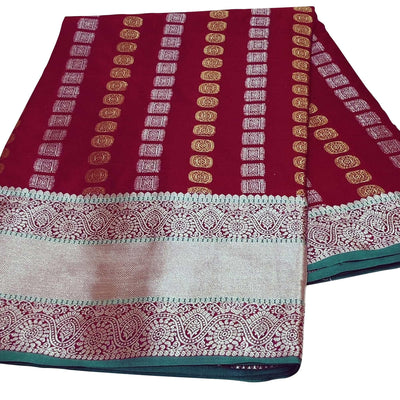 Magnetic Maroon Colored Festive Wear Woven Silk Saree