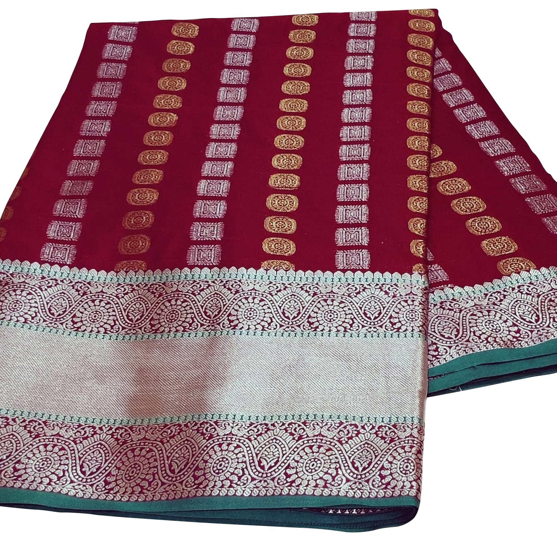 Magnetic Maroon Colored Festive Wear Woven Silk Saree