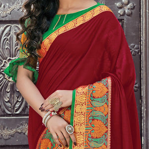 Magnetic Maroon Coloured Casual Wear Woven Cotton Handloom Saree