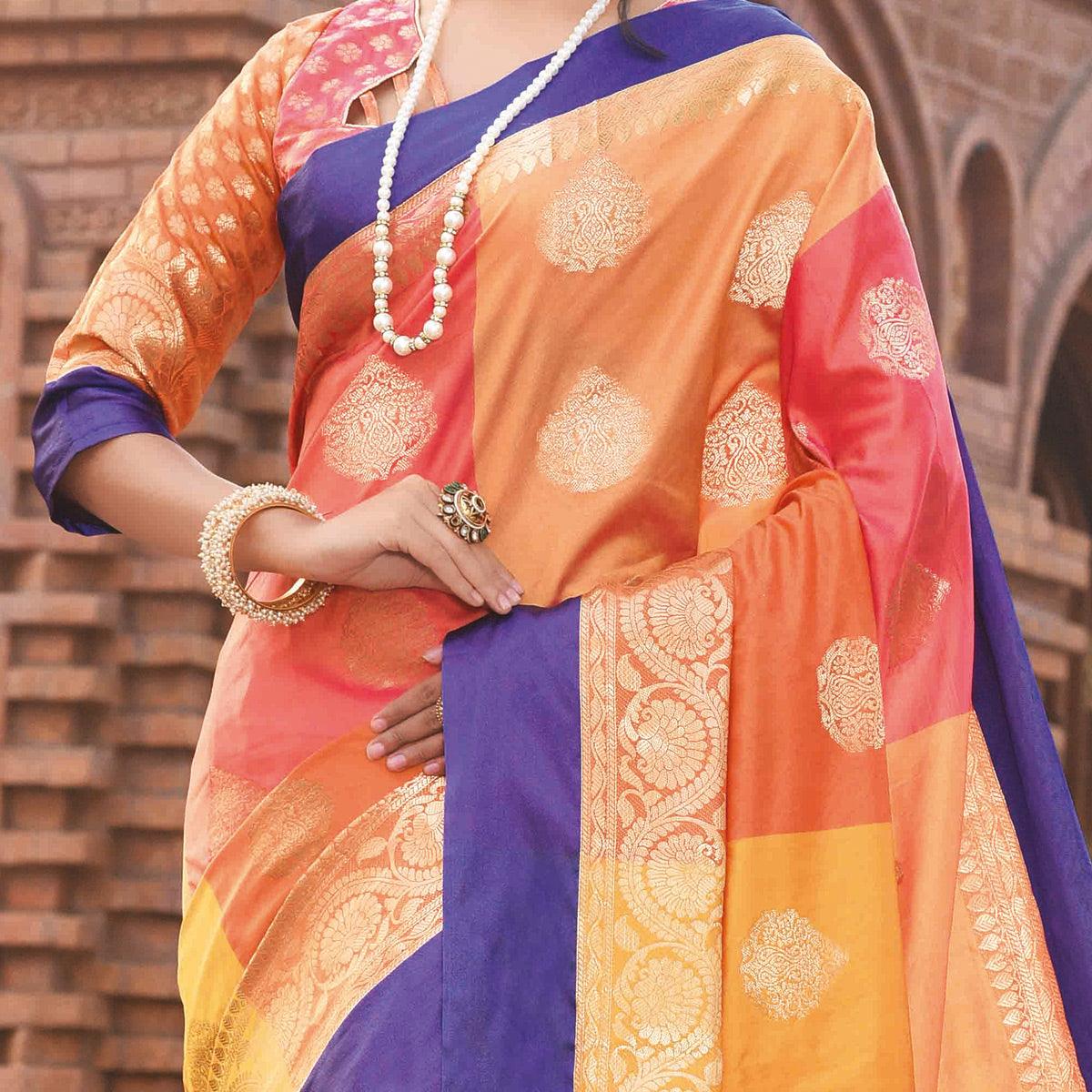 Magnetic Multi Colored Festive Wear Woven Handloom Silk Saree