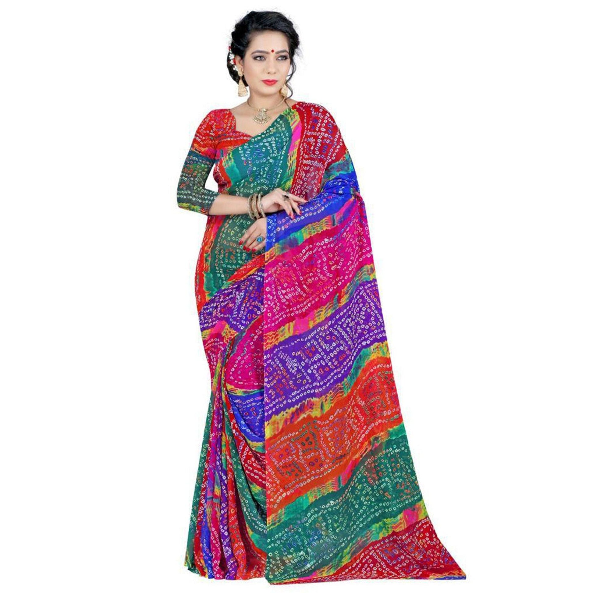 Magnetic Multicolor Coloured Casual Wear Printed Georgette Saree