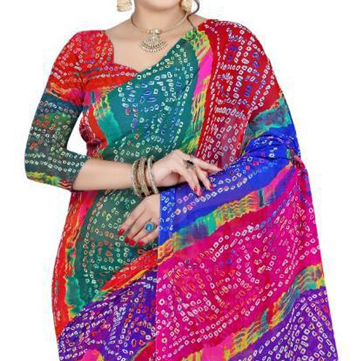 Magnetic Multicolor Coloured Casual Wear Printed Georgette Saree
