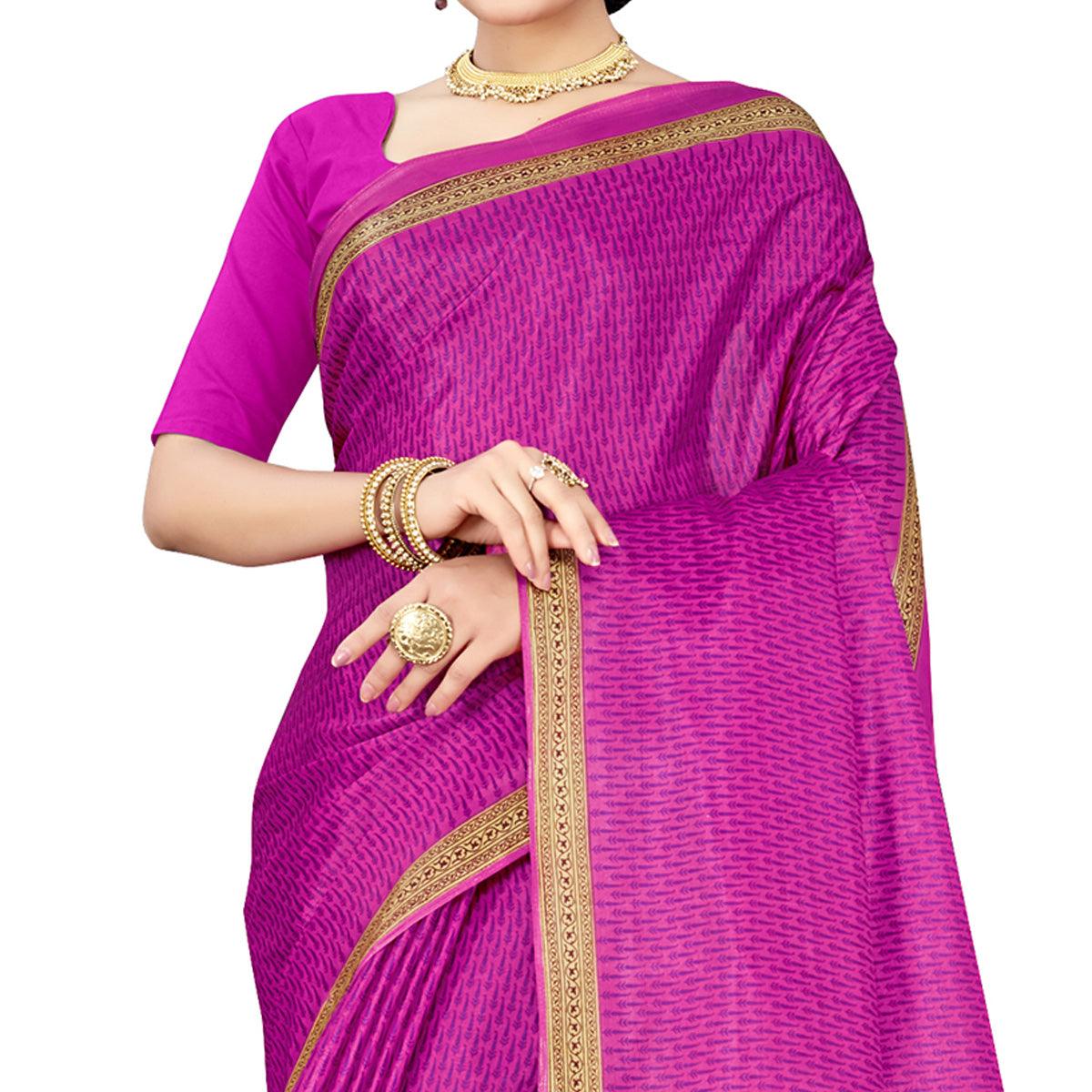 Magnetic Pink Colored Casual Wear Printed Cotton Silk Saree