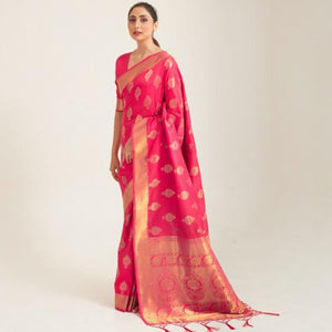 Magnetic Pink Coloured Festive Wear Handloom Woven Silk Saree