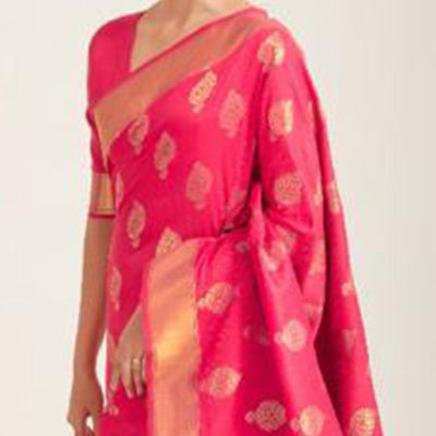 Magnetic Pink Coloured Festive Wear Handloom Woven Silk Saree