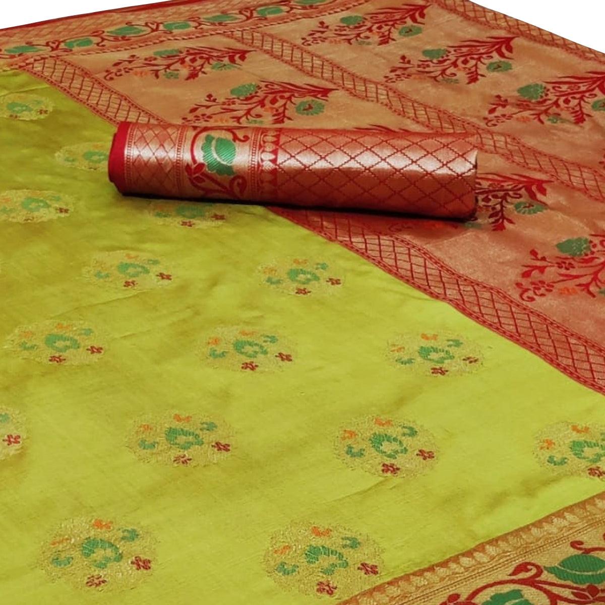Magnetic Pista Green Colored Festive Wear Woven Silk Saree