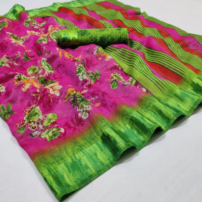 Magnetic Purple Colored Casual Wear Printed Linen Saree