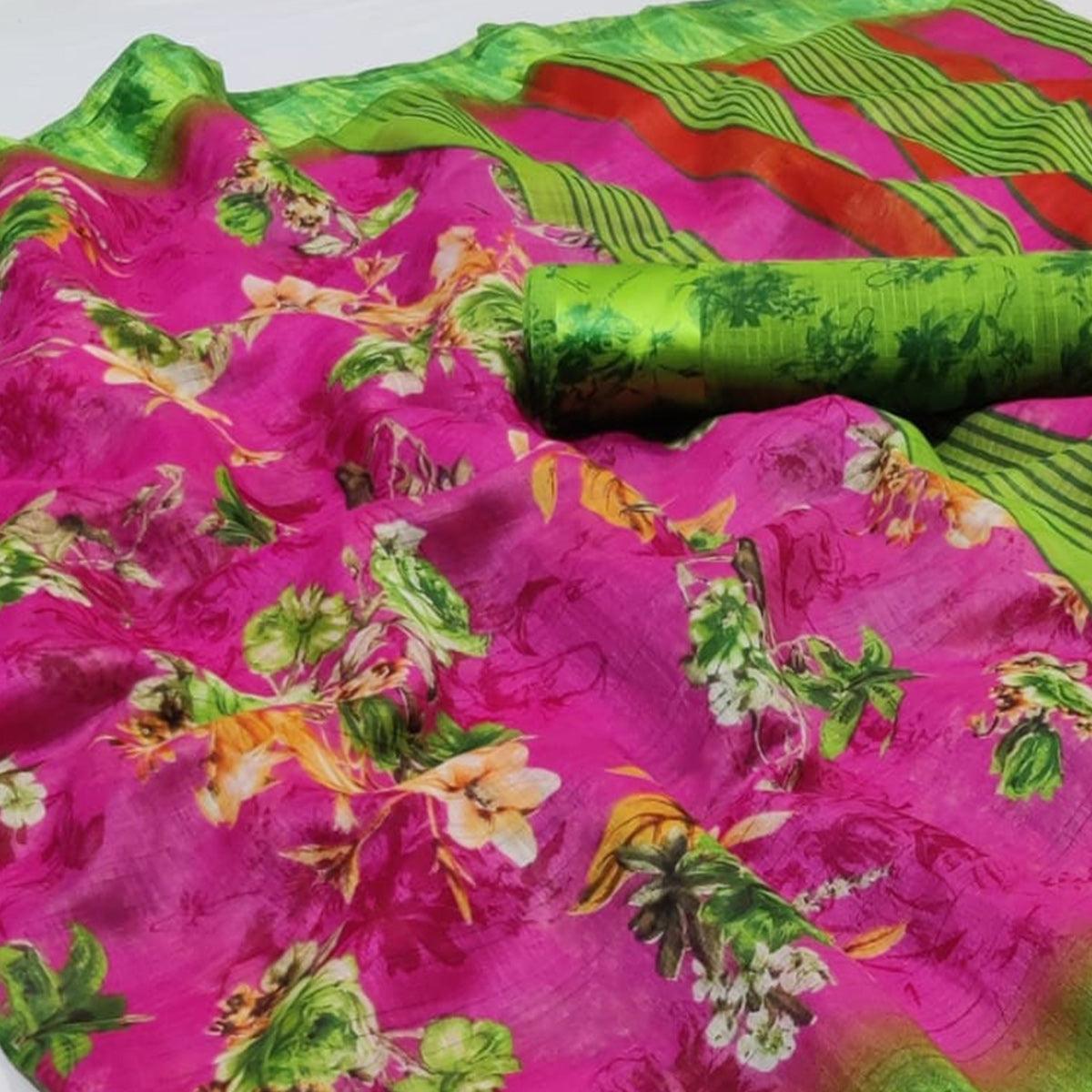 Magnetic Purple Colored Casual Wear Printed Linen Saree