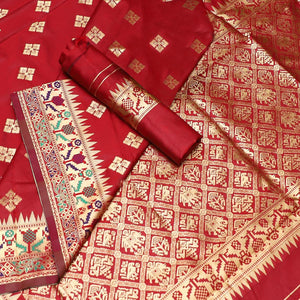 Magnetic Red Colored Festive Wear Woven Banarasi Silk Saree