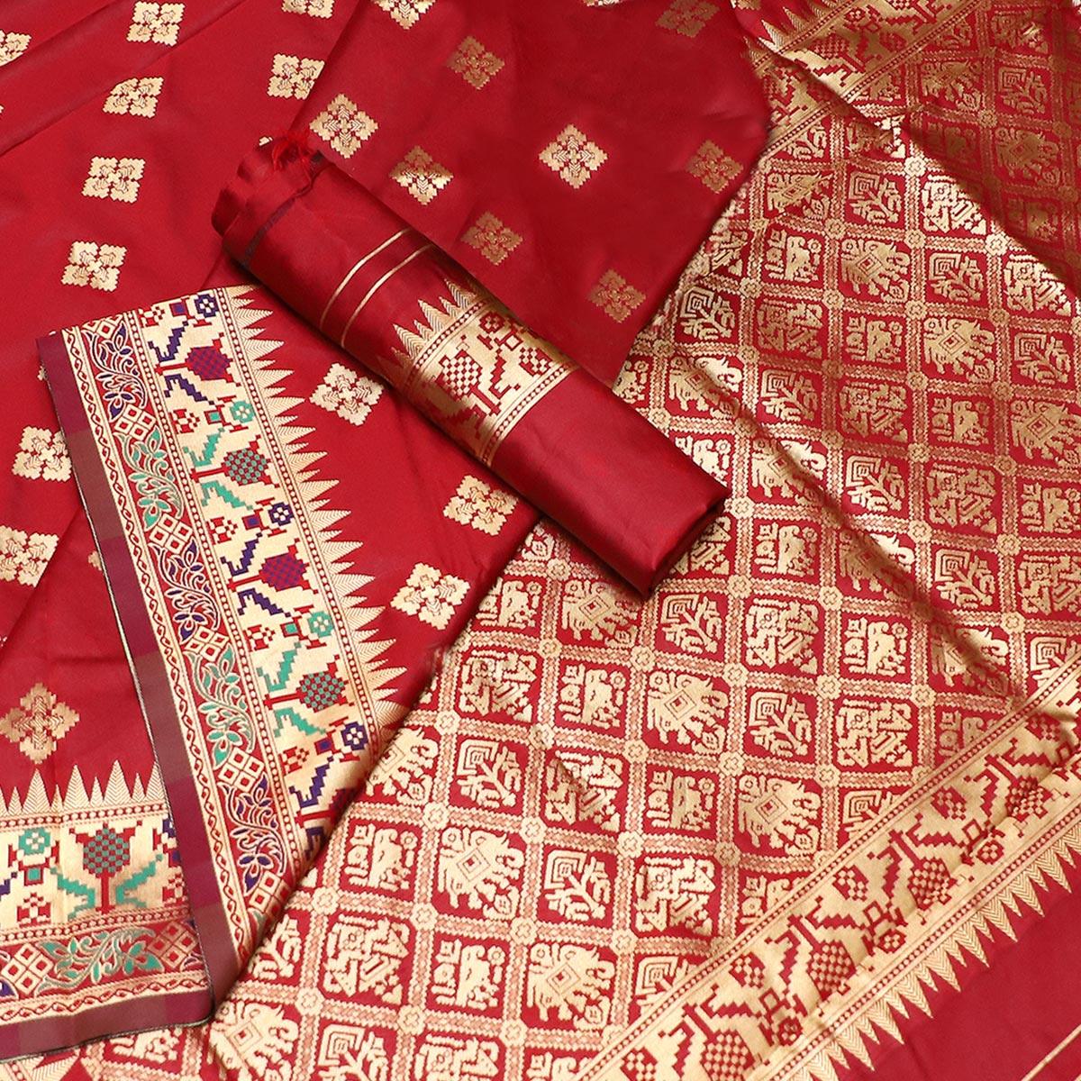 Magnetic Red Colored Festive Wear Woven Banarasi Silk Saree