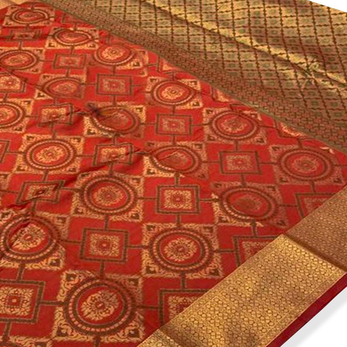 Magnetic Red Colored Festive Wear Woven Silk Saree
