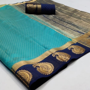 Magnetic Turquoise Coloured Festive Wear Woven Art Silk Saree