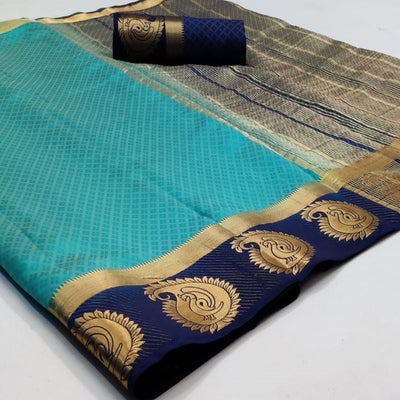 Magnetic Turquoise Coloured Festive Wear Woven Art Silk Saree