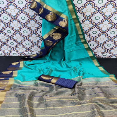 Magnetic Turquoise Coloured Festive Wear Woven Art Silk Saree