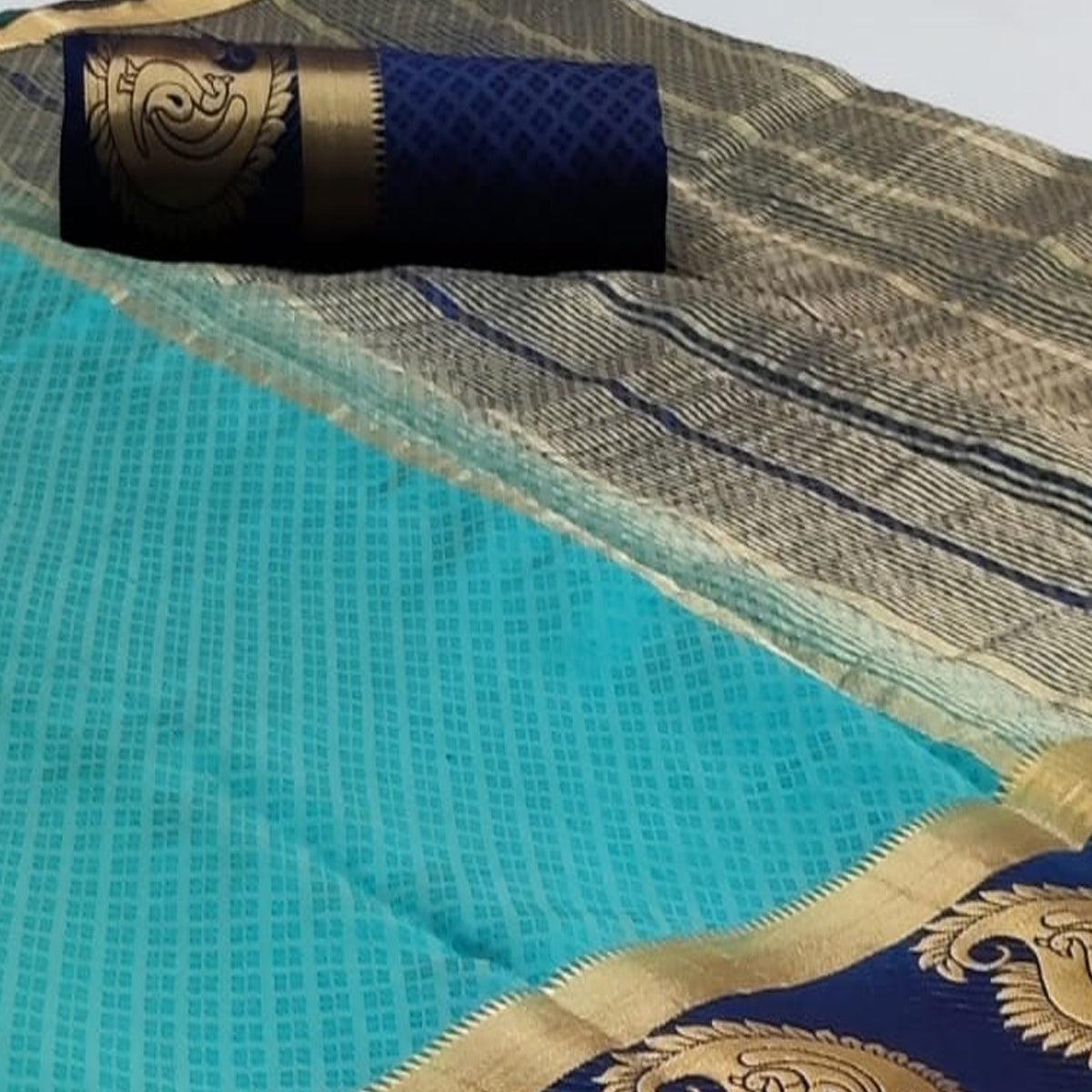 Magnetic Turquoise Coloured Festive Wear Woven Art Silk Saree