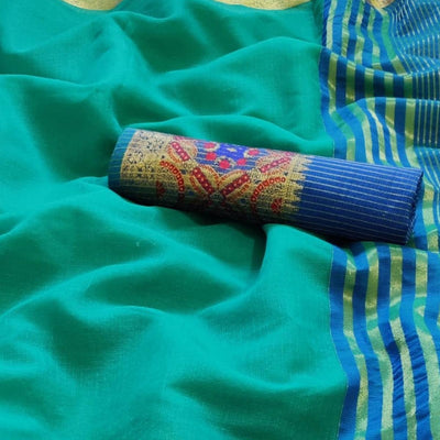 Magnetic Turquoise Green Colored Festive Wear Woven Silk Saree