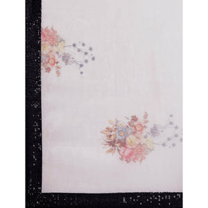 Magnetic White Coloured Partywear Floral Printed Sequins Organza Saree