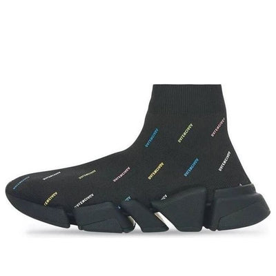 Balenciaga Speed 2.0 Allover Logo Recycled Knit Black Multicolor