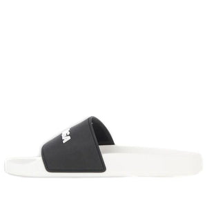 Balenciaga Pool Slides Logo White Black Alternate