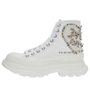 Alexander Mcqueen Tread Slick Boot White Silver Crystal (Women'S)