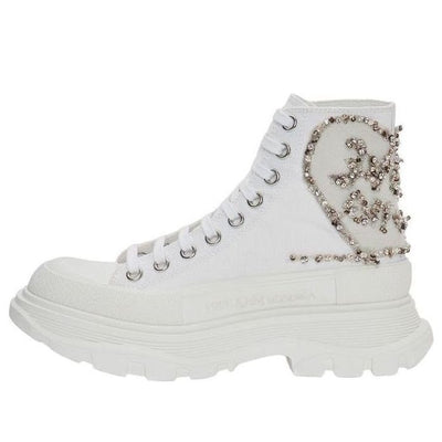 Alexander Mcqueen Tread Slick Boot White Silver Crystal (Women'S)