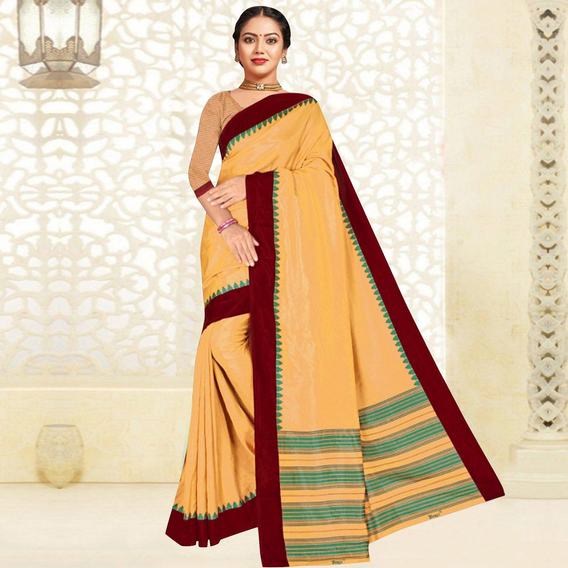 Majesty Beige Colored Casual Printed Tussar Silk Saree