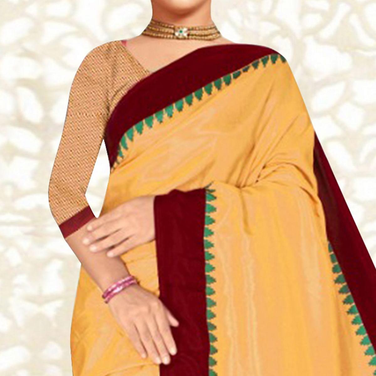 Majesty Beige Colored Casual Printed Tussar Silk Saree