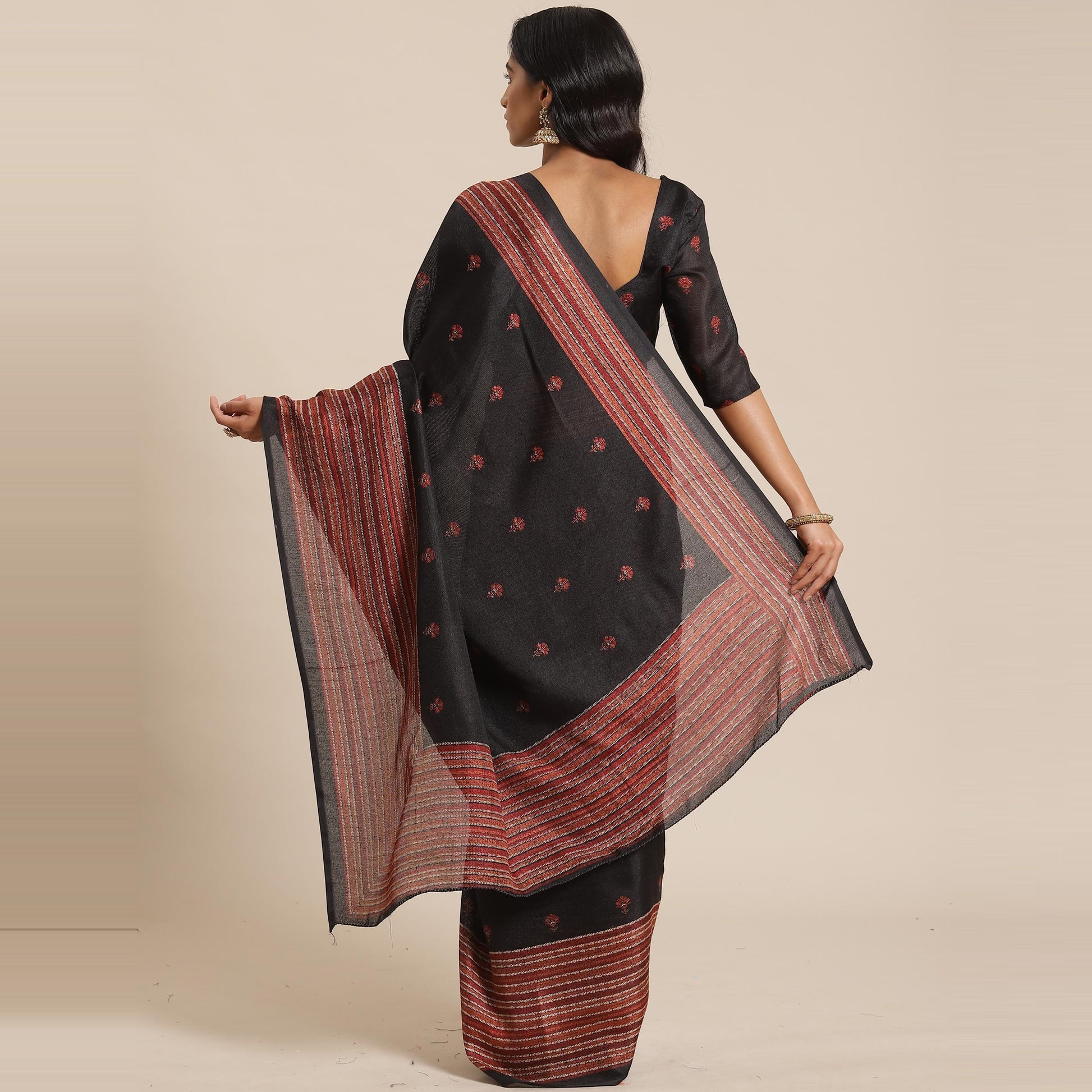Majesty Black Colored Casual Wear Printed Jute Silk Saree