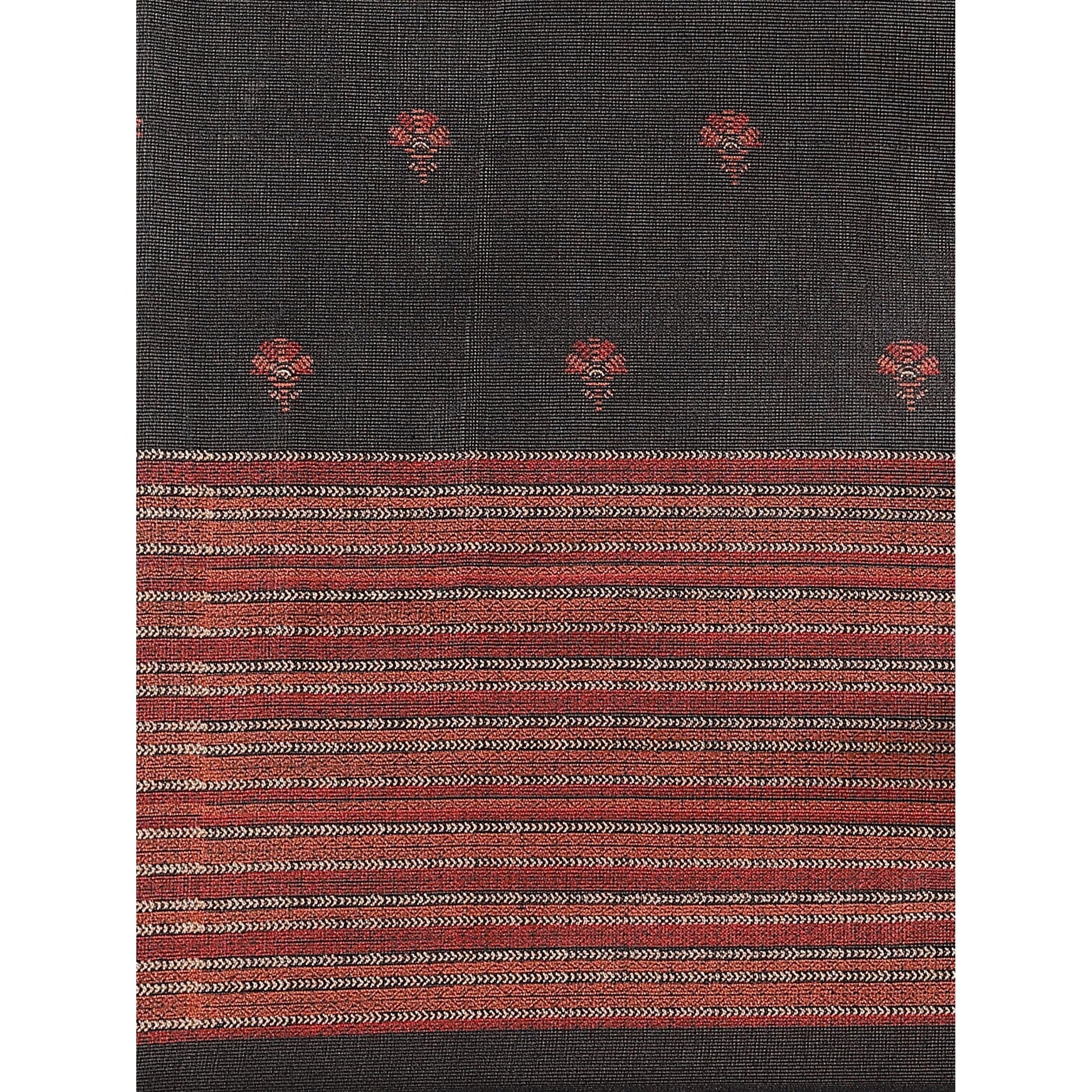 Majesty Black Colored Casual Wear Printed Jute Silk Saree