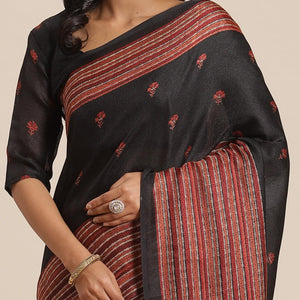 Majesty Black Colored Casual Wear Printed Jute Silk Saree