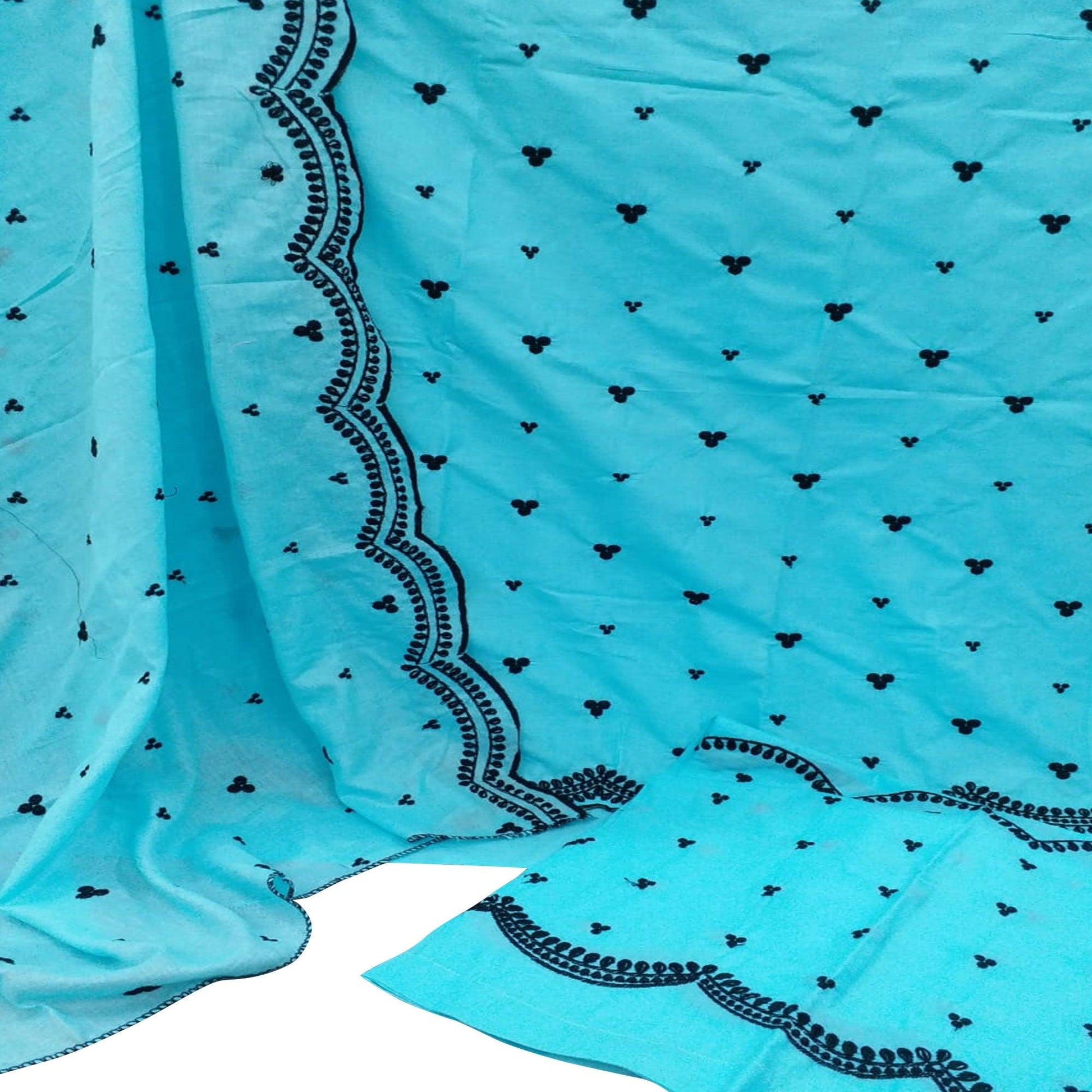 Majesty Blue Colored Casual Wear Embroidered Cotton Dress Material