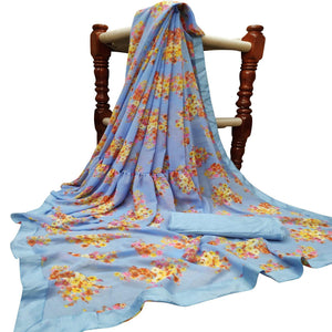 Majesty Blue Colored Partywear Printed Georgette Saree