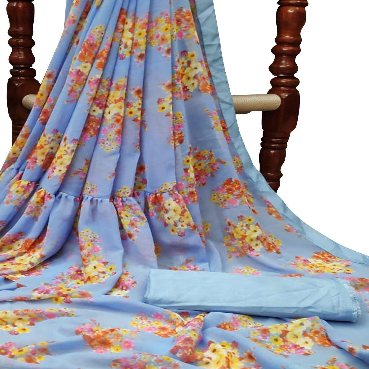 Majesty Blue Colored Partywear Printed Georgette Saree