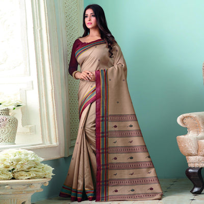 Majesty Brown Colored Casual Wear Printed Bhagalpuri Saree