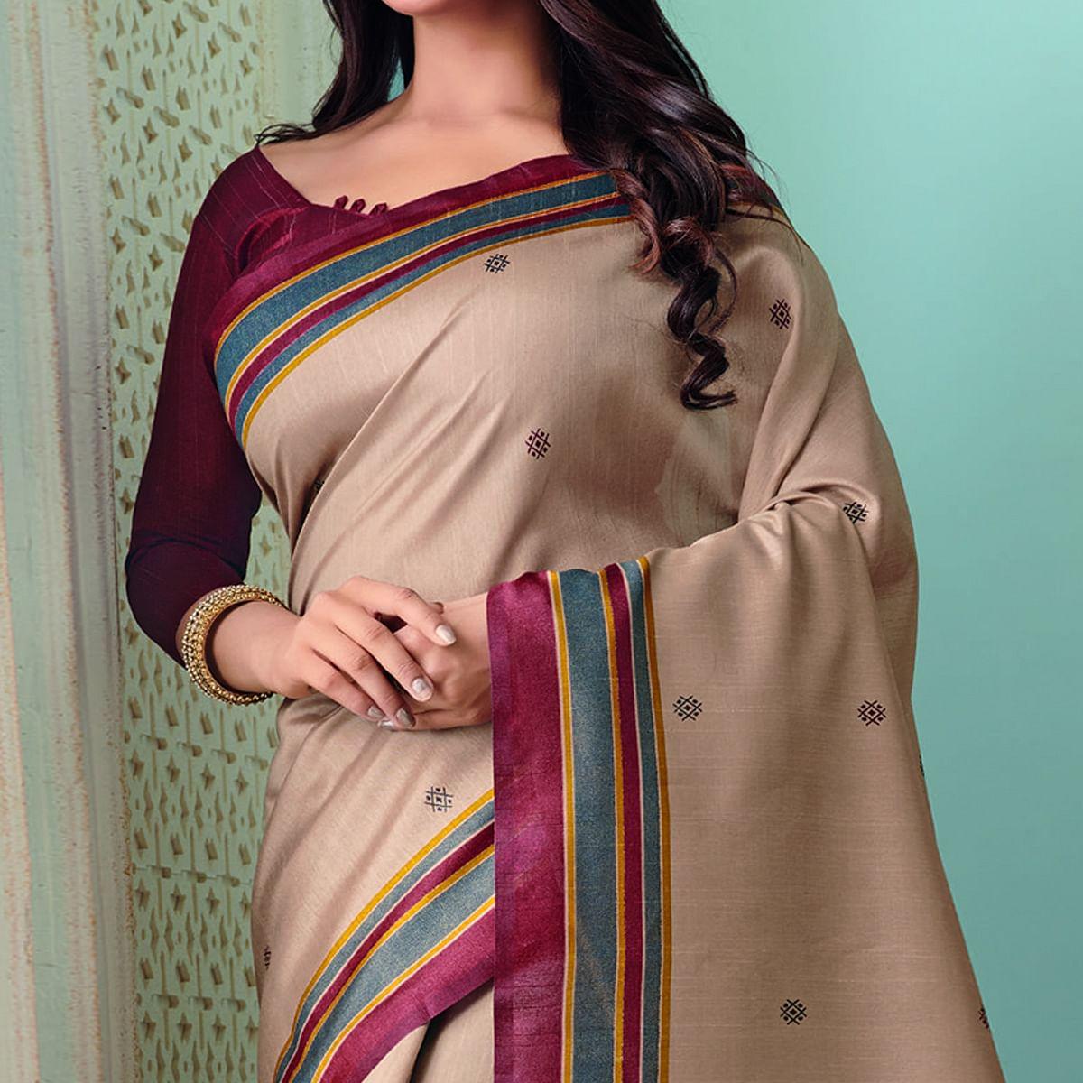 Majesty Brown Colored Casual Wear Printed Bhagalpuri Saree