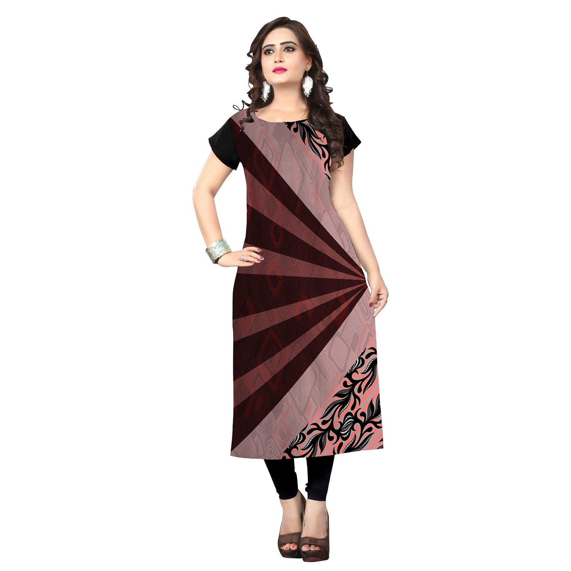 Majesty Brown-Multi Colored Casual Printed Crepe Kurti